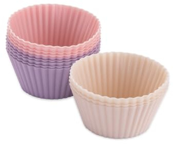 FACKELMANN x Pamela Reif Silikon-Muffinförmchen – 12-teilig, Aus Platin-Silikon in Pastellrosa, Lavendel und Beige - Temperaturbeständig von -40 °C bis Plus 230 °C, Spülmaschinengeeignet