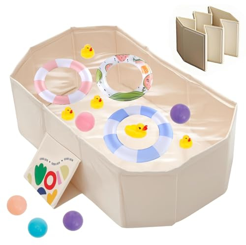 YFCJYBF Bañera plegable para bebés y niños (0-8 años), bañera portátil grande para niños pequeños con tapón de drenaje, versátil lavabo plegable para baño y juegos, interior y exterior