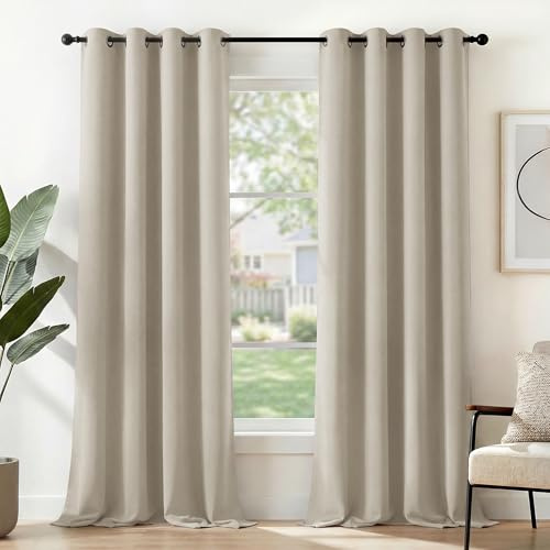 Deconovo Thermovorhang Hitzeschutz Blickdicht mit Ösen Gardinen Creme | 2er Set, H350 x B140 cm, Thermo Vorhänge, Schlafzimmer Gardinen, Wohnzimmer Vorhang, Blackout Curtains, Sichtschutz
