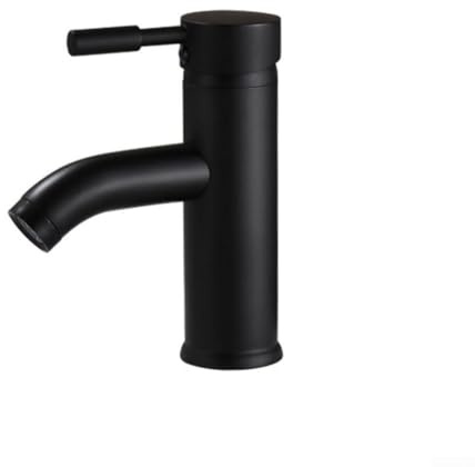 HEBEOT Mattschwarze Edelstahl-Waschtischarmatur mit Heiß- und Kaltwasserregelung, 168 mm, kompaktes Design, für Badezimmer oder WC, Waschbecken über der Theke, einfache Installation