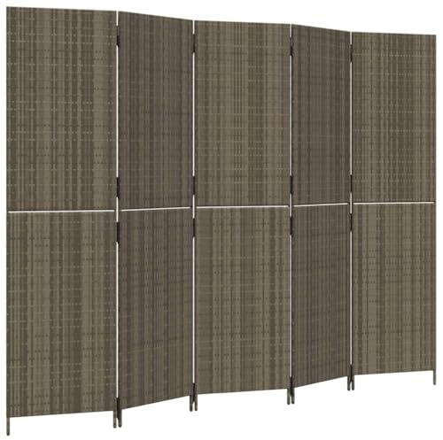 Paravent 4-TLG., Raumteiler Faltdesign Stahlrahmen, Trennwand Sichtschutz für Innen Außen, Spanische Wand Raumtrenner, Poly Rattan(Schwarz) (Grau #02)