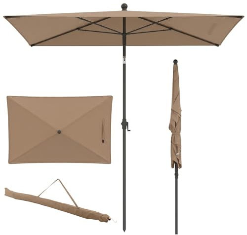 RELAX4LIFE Parasol de Balcon Rectangulaire 213x140 cm, Inclinable 30° & Pliable, Protection UV50+ Polyester 160g avec Sac de Transport, Mât en Fer Ø28mm, Gain de Place pour Terrasse Balcon (Marron)
