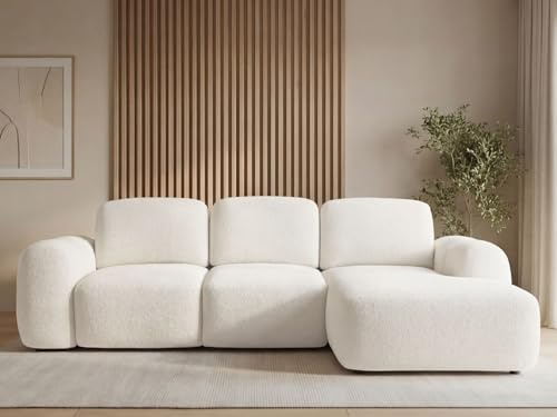 GRAINGOLD Avelin Ecksofa mit Schlaffunktion, 276x165 cm, L-Form Sofa, Schlafcouch für Wohnzimmer, Bouclé-Stoff, 4-Sitzer Eckcouch, Modernes Design (Creme, Rechts)