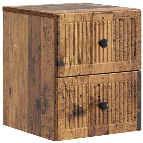 Mangloder Cabinet de Chevet Mural en Bois Ancien, 33 x 34,5 x 40 cm, Meuble de Rangement Suspendu avec 2 tiroirs, Console compacte pour Chambre, Salon, Bureau, Couloir, idéal pour Petit Espace