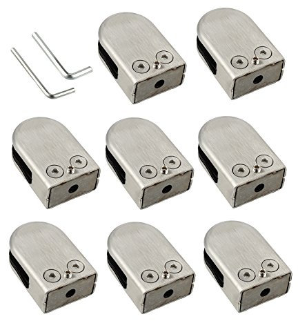 Neoteck 8pcs Pinces à Verre 10-11mm Inox 201 - Finition Brossée, Dos Plat, avec Vis Micro-Ajustable et Joints Caoutchouc - Fixation pour Garde-Corps Terrasse Escalier