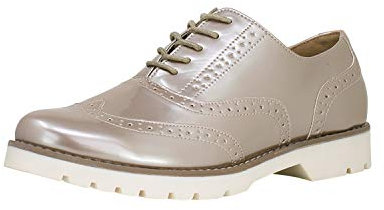Fitters Footwear That Fits Donne Scarpa Stringata Isabelle Finta Pelle Scarpe Eleganti Brogue in Vernice con Laccio (43 EU, Beige)