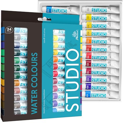 PHOENIX Aquarellfarben Set 24 Tuben à 12ml – Wasserfarben Malfarben Mischbar & Lichtecht – Aquarell Malset Künstlerfarben Watercolour für Einsteiger & Hobbymaler (24 Stück)