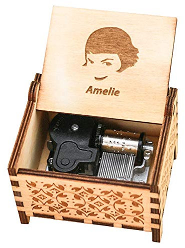 Youtang Amelie Spieluhr mit 18 Noten, Aufzieh-Mechanismus, graviertes Holz, Spieluhr für Kinder, Play La Valse D'Amelie, braun