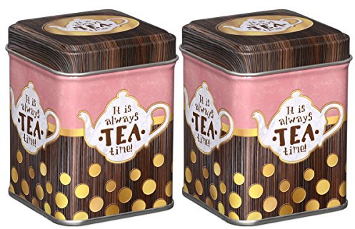 tea4chill 2 Stk Teedosen für losen Tee 50g, Gewürzdosen, Always, Metall, eckig mit Stülpdeckel, 60 x 60 x 80mm (LxBxH)