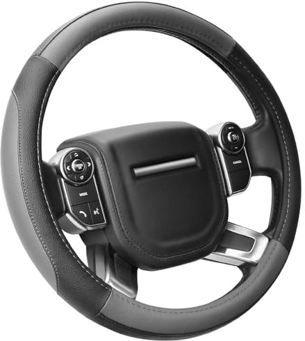 COFIT Anti-Rutsch Lenkradbezug Auto Lenkrad üBerzug Leder Lenkradhülle Universal Mikrofaser Autolenkradbezug Autozubehör L 39-40.5cm Grau and Schwarz
