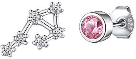ChicSilver 925er Silber Damen Ohrringe - Sternbild Waage Ohrstecker Mit Rosenquarz - Freundschafts Ohrschmuck