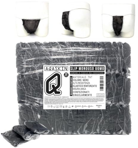 AQASKIN Slip Uomo Monouso Estetica Professionale, Slip Spa, Estetica, Mutanda Uomini USA e Getta per Centro Benessere, Massaggi, Quantità 100, 200, 400, 1000 Pezzi, Colore Black. (Quantità 100 pz)