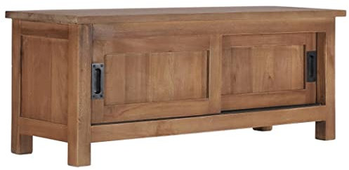 vidaXL Teak Massiv TV Schrank mit 2 Schiebetüren Rustikal Lowboard Fernsehschrank Fernsehtisch Sideboard TV Möbel HiFi-Schrank 90x30x35cm