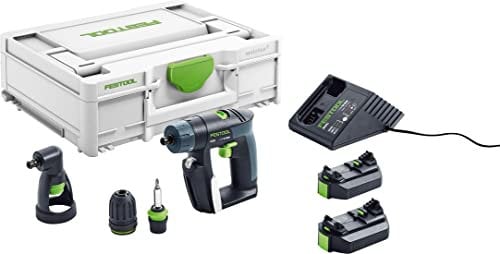 Festool Trapano avvitatore a batteria CXS 2,6 Set (con batteria, caricatore, mandrino utensile, supporto per punte magnetiche, mandrino a sgancio rapido, inserto angolare, punta, clip per cintura), in