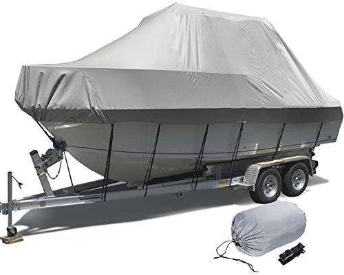 AMGJ Jumbo Boot Persenning 600D Polyester Premium BootsPersenning wasserdichte Anti-UV Bootsabdeckplane für Hard Top T-Top Cruiser Pilot Boot,Grau,25ft to 27ft