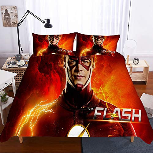 Superhero Flash Baumwollbettwäsche-Set Bettrock + 2 Kissenbezüge + Bettbezug (Einzel (135x200cm),Held 06)