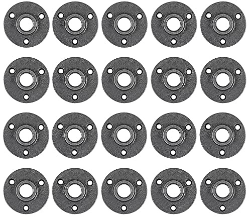 Niubid 20 Pack 1/2 inches Malleable Cast Iron Pipe Flange, Industrial Pipe Flanges for Threaded Black Pipes and Fittings, DIY Steampunk Industrial Vintage Style.