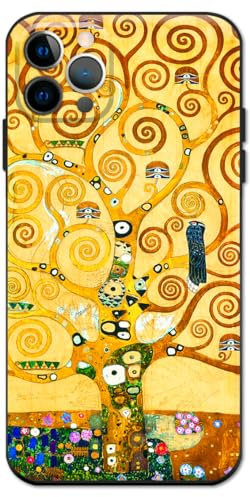 Berkin Arts Compatible with iPhone 12 Pro Max Case Silicone Cover with Screen Protector Khaki Aesthetic Fancy Blooming (Tree of Life by Gustav Klimt)