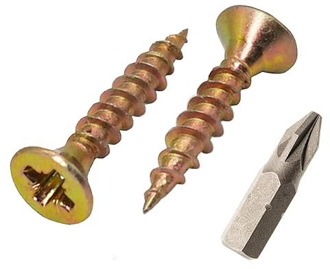 Lot de 250 vis à bois en acier zingué jaune 3,5 x 13 mm Vis à panneaux d'aggloméré Vis universelle Pozi Tête fraisée (250, 3,5 x 13 mm)