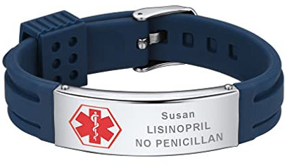 Supcare Armband Personalisiert Herren Silikon Armbänder Edelstahl Gummiarmbänder Silikonarmband Kinderarmband Mens Bracelet SOS Armband Kinder Notfallarmband Personalisiert Modeschmuck für Opa