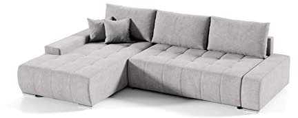 Mars Meble Ecksofa Sofa Draco mit Schlaffunktion + Bettkasten Couch Wohnzimmer Polstermöbel (Links Seite, hellgrau)