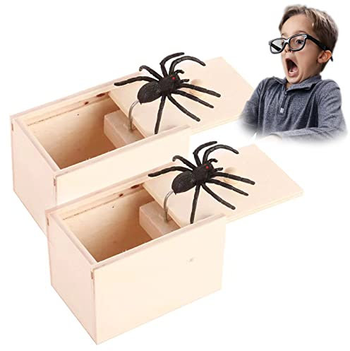 KEELYY Spinne In Box, 2 Stücke Spinne Streich-Box, Streich Spinne Scare Box, Holz Prank Spider Scare Box, Streich Spinne Angst Box, für Kinder Erwachsene Party Favors Gifts