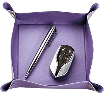 DELMON VARONE - Vide poche - 14 x 14 cm - En cuir synthétique végétalien (lilas) - Vide poche et porte-stylos - Étagère pour bijoux, monnaie et téléphone portable - Élégant étui vide de poche