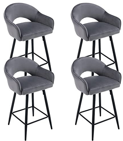 Wahson Samt Barhocker 4er Set 360°drehbar Barstuhl Bistrohocker mit Rückenlehne, gepolsterte Küchenhocker Thekenhocker mit Metallbeine für Hausbar/Kücheninsel, Grau