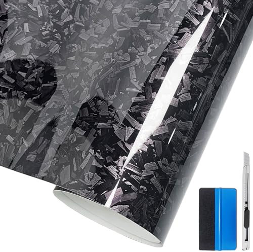 NewL Geschmiedete Kohlefaser, Schwarze Vinylfolie, Aufkleber, blasenfrei, Luftfreigabe, DIY-Aufkleber, Auto, Fahrzeug, Morotrad, selbstklebend (schwarz-Silber, 30 cm x 100 cm)