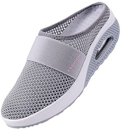 Susenstone Sandales Femme Compensées été Mesh Mailles Chaussures de Fitness Baskets Mode Compensées Mary Janes pour Femme Espadrilles Chaussures de Sport Eté Respirant Mules Gris 37