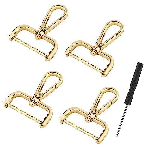 4stk Karabinerhaken mit Drehgelenk, 3,8cm D-Ringe Drehbare Karabinerhaken mit Kleinen Schraubendrehern Krallenverschlüsse aus Legierung für Geldbörse Umhängetasche DIY-Zubehör (Gold)