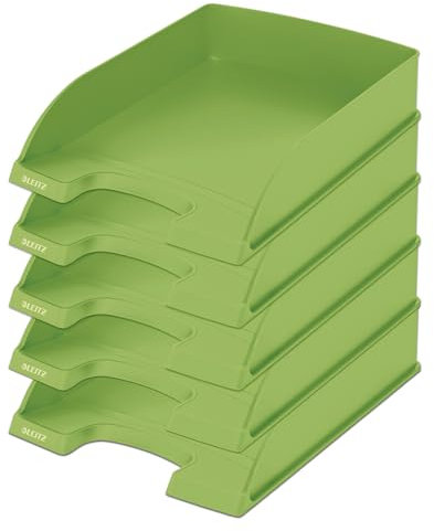 Leitz Briefablage A4, 5er Pack, stapelbare Ablagefächer, Blauer Engel, Recycle-Sortiment, Grün, 52275050