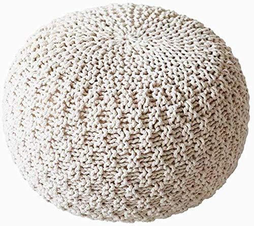 Runder Pouf-Fußhocker, Ottomane, handgefertigter gestrickter Sitzsackstuhl (Cremeweiß)
