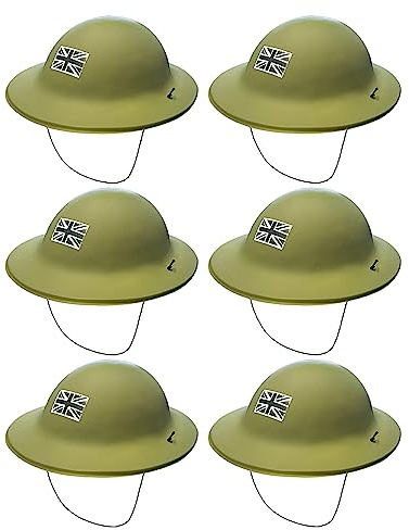 Armee-Helm für Erwachsene, Kunststoff, Grün, mit Union-Jack-Abzeichen, für Herren und Damen, Militär, Armee, Kostüm, Zubehör, V-Tag, Commonwealth