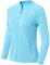 AjezMax Damen Laufjacke Leicht Sportjacke Langarm Stehkragen Slim Fahrradjacke Fitness Jacke Atmungsaktive Slim Trainingsjacke mit Tasche Himmelblau S