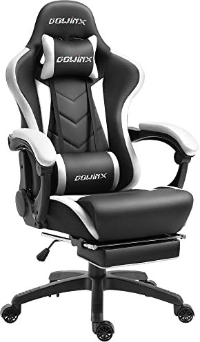 Dowinx Gaming Chair Ergonomic Racing Style Recliner with Massage Lumbar Support, Office Armchair for Computer PU Leather E-Sports Gamer Chairs with Retractable Footrest (White)