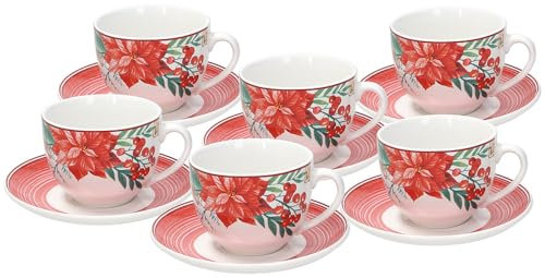 Tognana Juego de 6 tazas de té con plato, porcelana, color rojo