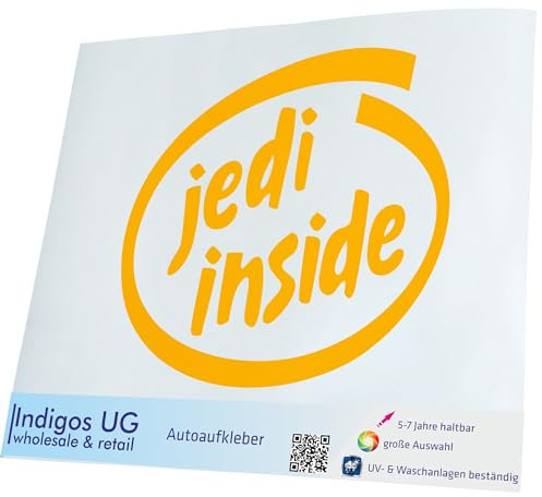 INDIGOS UG Auto Aufkleber Auto - 200x183 mm - Jedi Inside - gelb - Selbstklebender Sticker für Auto, Fenster, Bus oder LKW - UV-beständig & wetterfest