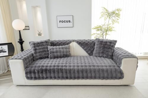 MINGPINHUIUS Sofabezug L Form 1/2/3/4 Sitzer Sofa Überzug für L Form Sofa Couch Sessel Ecksofas,Weicher Kaninchen Plüsch Sofabezug rutschfest Sofa Überwurf (Dunkelgrau,90 x 210 cm)