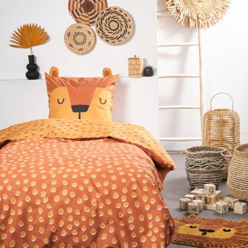 TODAY Bettwäsche 140x200 für Einzelbett, Bettlaken, Motiv: Funny – Orange