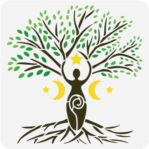 FINGERINSPIRE Malschablone Baum des Lebens 30x30 cm Groß Spirale Göttin Zeichenvorlage Kunststoff Mond Stern Baum Blätter Malschablone Ausgehöhlte Pflanze Motivschablone Für Wand Und Bodendekoration