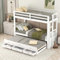 Cama infantil alta 90 x 200 cm con cama nido para 2-3 niños, litera de madera con escalera y 3 cajones, cama funcional con somier y protección anticaídas para niñas y niños (blanco)