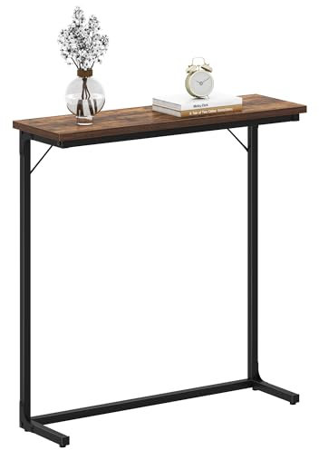 Hzuaneri Konsolentisch, schmaler Sofatisch, Eingangstisch, Akzenttisch, industriell, einfache Montage, für Wohnzimmer, Eingangsbereich, 24 x 80 x 80 cm, rustikales Braun und Schwarz CT15501B
