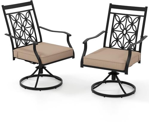 GIANTEX Drehstühle aus Metall im 2er-Set, Bistrostühle aus Stoff mit gebogenen Armlehnen, robustem Metallrahmen und weichem Sitzkissen, komfortable Terrassenstühle für Garten, Terrasse, Bistro