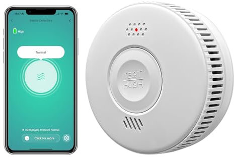 Detector de humo WiFi con sensor fotoeléctrico, batería reemplazable, espera de 3 años, detector de humo inteligente, notificaciones de aplicaciones, cumple con el estándar TUV y EN 14604, paquete de
