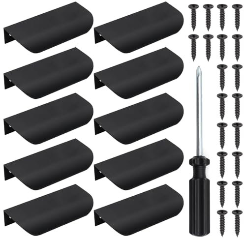 GYSRXS 10 Stück Schrankgriffe Schwarz 80mm Versteckte Schrankgriffe mit 20×Schrauben und Schraubendreher Möbelgriffe Moderne für Schubladen,Schränke,Türen(Aluminiumlegierung)