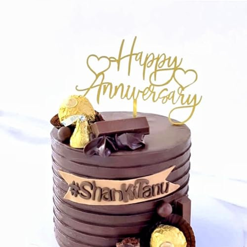 1pcs Happy Anniversary Cake Topper, Anniversary Decorations Cake Topper Gold Metallic Happy Anniversary Cake Topper Wedding Anniversary Party Decorations Supplies