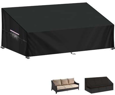LAMUNI Gartensofa Abdeckung 3-Sitzer Lounge Sofa Schutzhülle für Loungemöbel Wasserdicht Gartencouch Abdeckhaube für 3 Sitzer Gartenbank Abdeckplane Outdoor Sofa Abdeckung, 205x85x80/40cm