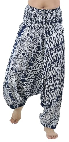 PANASIAM Aladinhose ISAN - Goa Hose, orientalische Haremshose, Sarouel-Hose, Lao Tribe Design - Unisex, Damen & Herren - 100% Viskose - Yoga, Festival