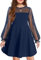Arshiner Robe à Manches Longues pour Filles en Maille Ligne a élégante décontractée Tenue de soirée Princesse à Volants Bleu Marine été 150 11-12 Ans